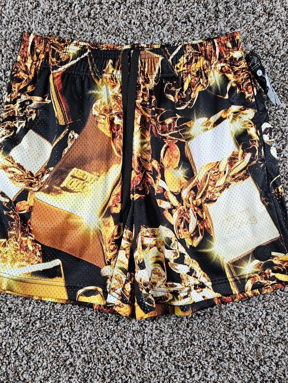 Ethika Mens Sz L Mesh Athletic Shorts Gold Slug Print